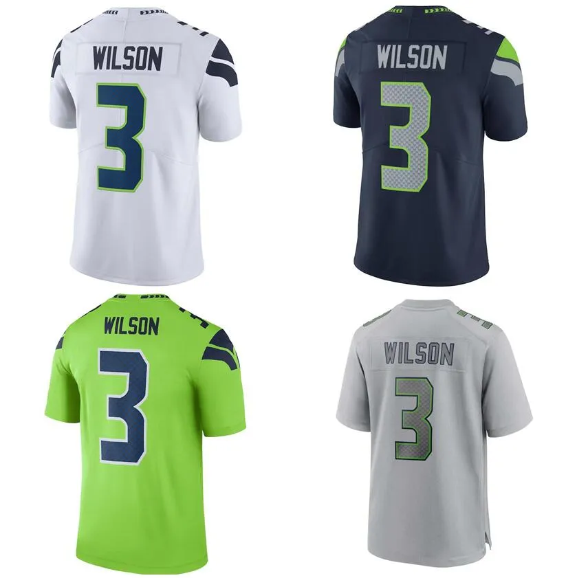 Zszyte koszulki piłkarskie 3 Russell Wilson Men Men Młodzież S-3xl zielona czarna biała koszulka