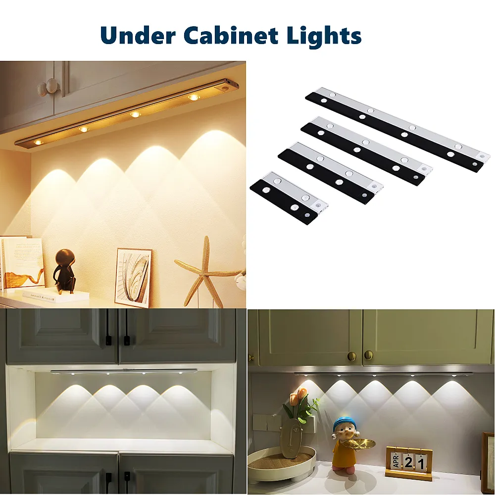 DHgate 60cm Ultra Slim USB Rechargeable LED Under Cabinet Light with Motion Sensor 3 Modes Dimmable Night Light for Kitchen Closet Wardrobe Lights Lighting