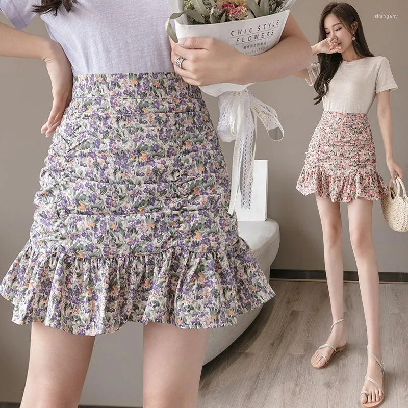 Kadınlar için etekler kısa kadın etek sarma kıyafetleri sıkı çiçek mor yüksek bel mini estetik teklif Kore tarzı