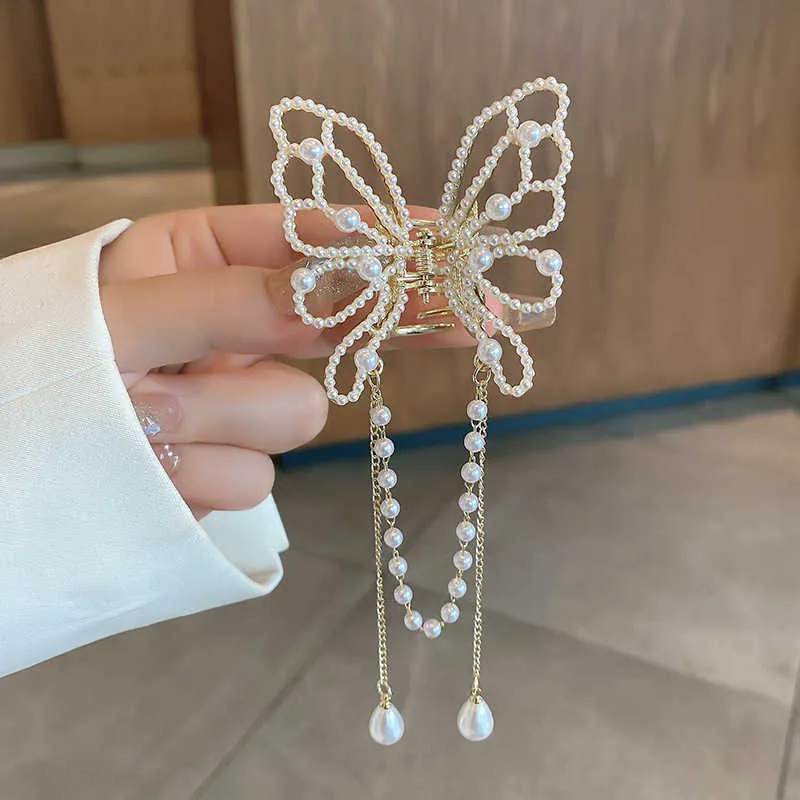 Elegant Butterfly Pearl Hair Claw Clip Set - Crystal Hair  display picture 2