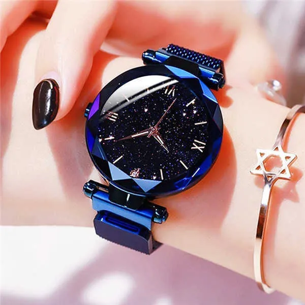Reloj Mujer Luxe sterrenhemel Sky Magnetic Mesh Belt dames modejurk polsband Zegarek Damski G230529