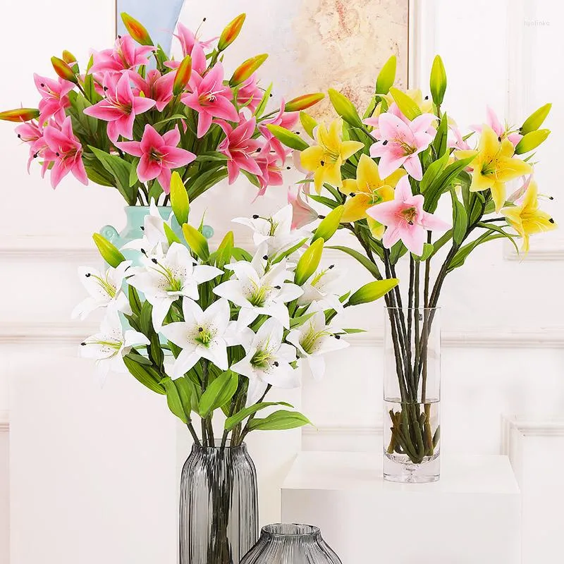 Dekoracyjne kwiaty Prawdziwy dotyk sztuczny lilia flores ślubny fałszywy trzymanie jedwabiu bukiet białe plastikowe gałęzie domowe przyjęcie ślubne wystrój ślubny