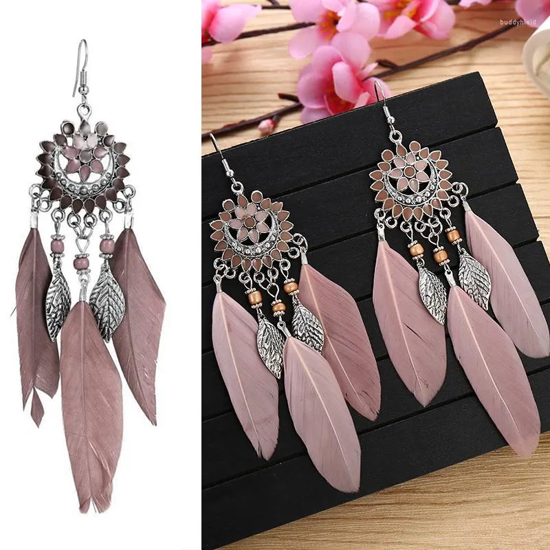 Dangle Earrings Sunflower Antique Feather Retro Ethnic Style 3 Colors Tassel Small Commodities Women Drop