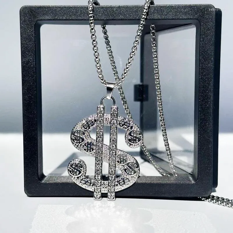 Cadenas exageradas con colgante de dólar y brillantes diamantes de imitación, collar para hombre para fiesta de rock y hip hop, que trae buena suerte._voghion.com