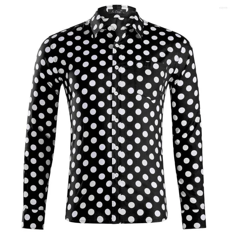 Männer Casual Hemden Weiß Polka Dot Herren Hemd Lange Ärmel Chemise Homme Schwarz Rot Beige Camisas Para Hombre Mode de