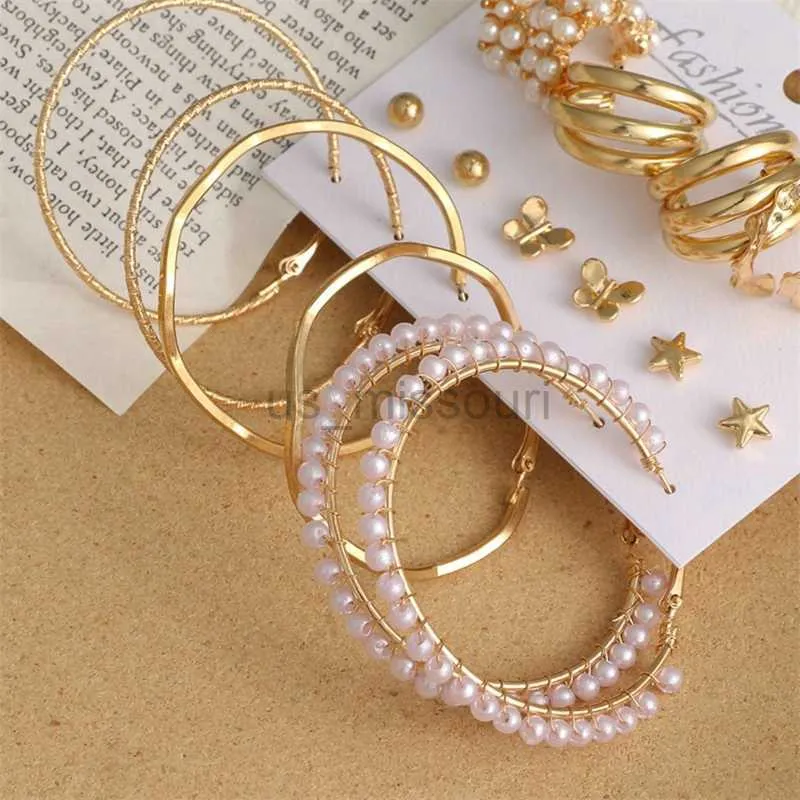 Stud Boho Big Circle Orecchini a cerchio Set per le donne Color oro Boemia Vintage Pearl Square Orecchino Cuore Zircone Ear Studs Gioielli J230529