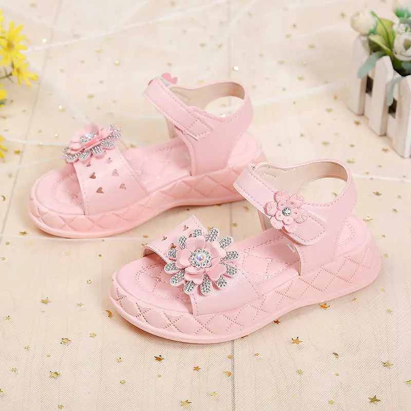 Sandales filles chaussures sandales enfants plate-forme chaussures plates princesse été noeud papillon perle 21-36 Beige rose enfants chaussures mode