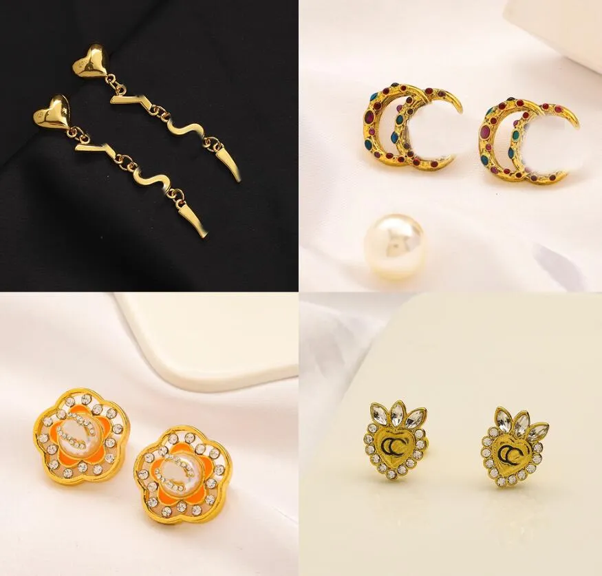 18K Gold Plated Women Brand Desinger Studs Letter Stainless Steel Earrings Pearl Small Crystal Rhinestone Wedding Party Fashion Jewelry