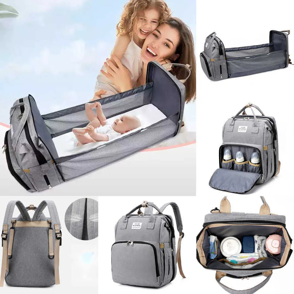 2023 luiertas Mummy Baby Backpack met opvouwbaar Changing Station draagbare waterdichte waterdichte hoge capaciteit buiten reizen luier veranderende rugzakken