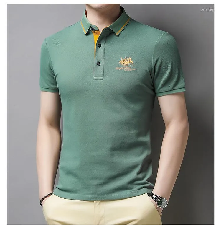 Polos masculinos Tamanho asiático do homem juvenil Moda Casual Sports Camisetas 2023 Verão Homem belos camisas de pólo bordadas com mangas curtas de mangas curtas