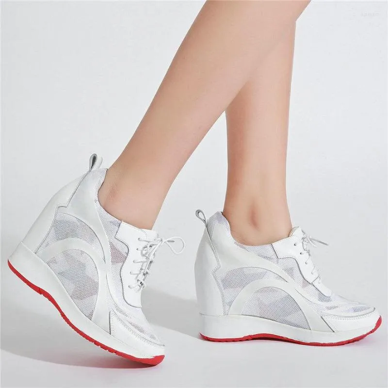 Chaussures habillées femmes respirant en cuir véritable plate-forme compensées pompes à talons hauts femme à lacets bout rond mode baskets décontracté