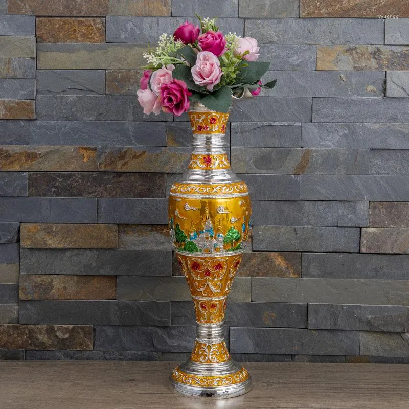 Vasen Europäische Retro kreative klassische Schloss Zinklegierung Emaille Vase Metall Handwerk Home Dekoration Ornamente