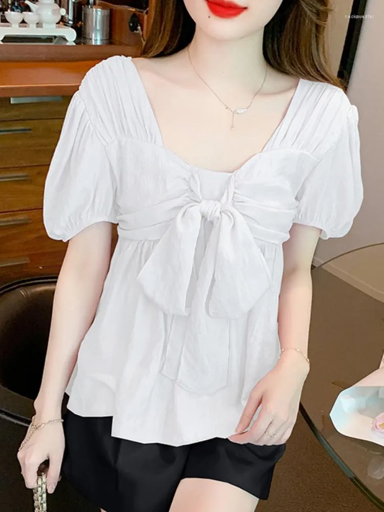 Blusas De Mujer Korejepo Camisa De Gasa Con Lazo Rosa Camisas De