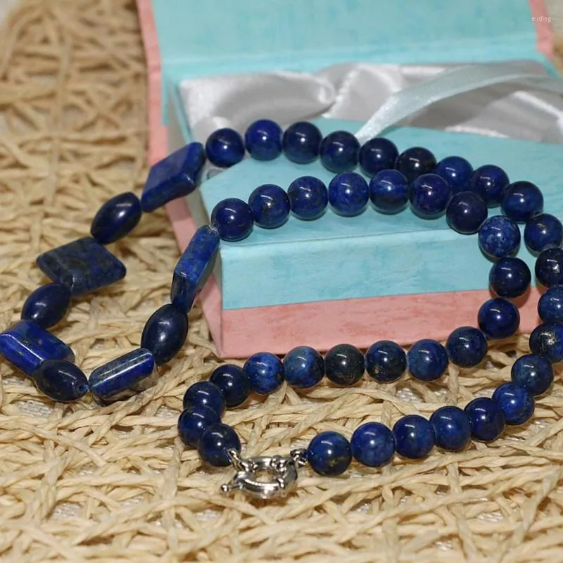 Łańcuchy Naturalne egipskie lapis lazuli kamień 8 mm okrągłe koraliki łańcuch dla kobiet elegancka biżuteria wisząca choker 18 cali BV432