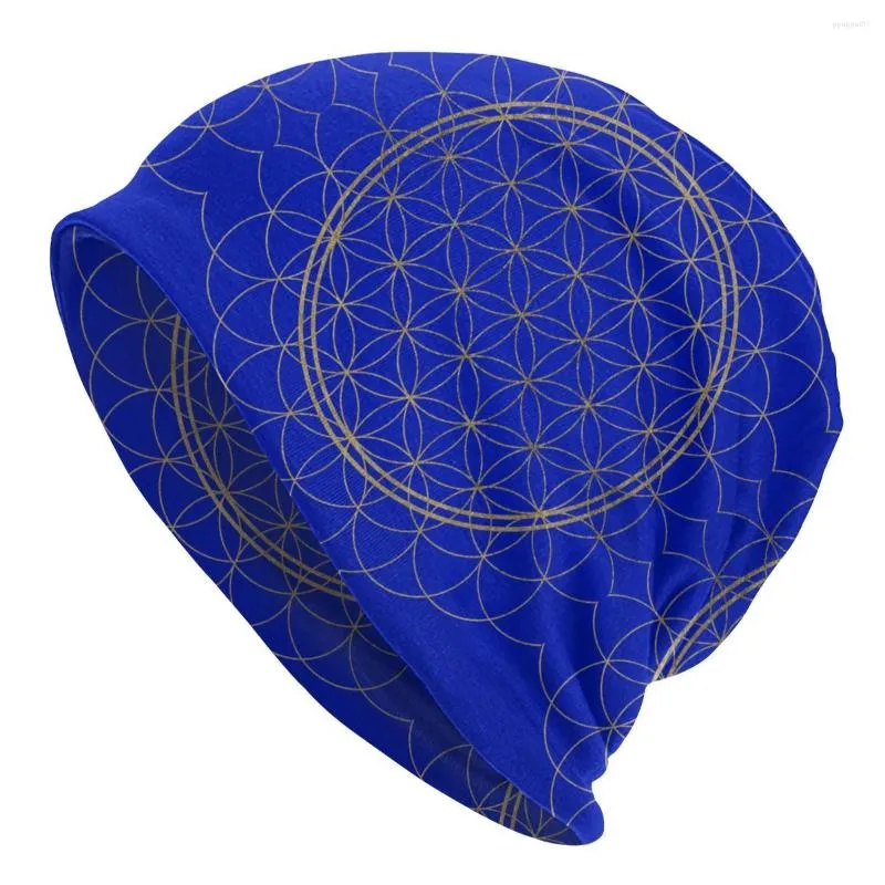 Berets hip hop zimowy dzianinowy kapelusz unisex kwiat życia geometryczny wzór czaszki czapki czapki święte geometria mandala maska ​​czapki