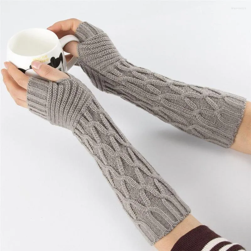 Five Fingers Gloves Fashion Winter Long Knitted Men Women Thick Warm Fingerless Candy Color Mittens Soft Elastic Arm Warmers