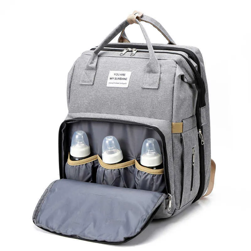 Sac à Dos à Langer Bébé - Grande Capacité 20L - Matelas à Langer Pliable 70x30 Cm - Étui Isotherme Et Port USB - 9