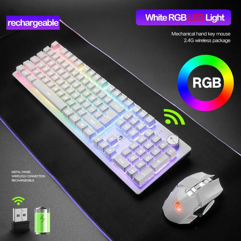 Bezprzewodowe klawiatura gier i mechaniczne uczucie myszy RGB klawiatur