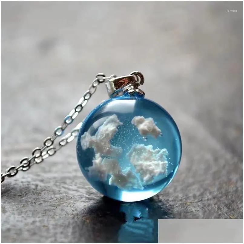 Pendant Necklaces 1 Pcs Women Creative Handmade Blue Sky Cloud Transparent Ball Necklace Charm Party Jewelry Length 50 5cm Drop Deli Dhnia