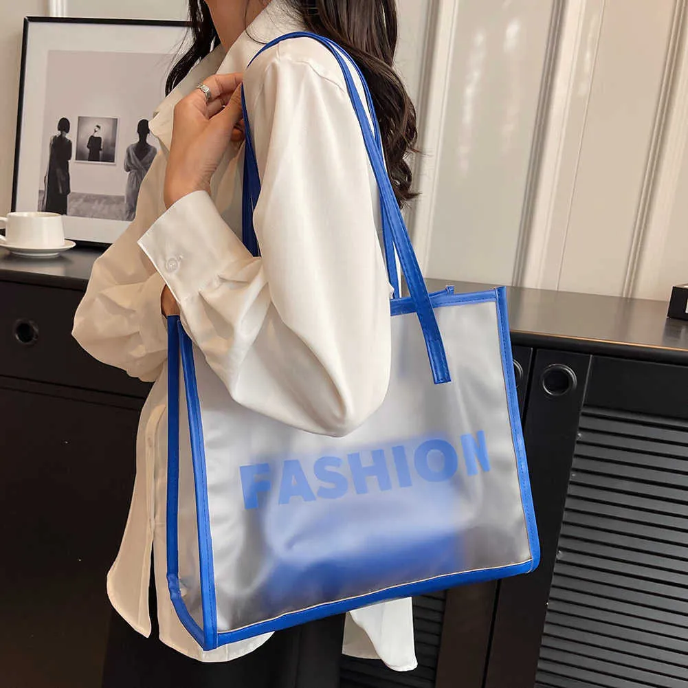 Other Bags Clear Reusable Transparent Shopping Bag For Women 2023 Letter Tote Handbag Summer Beach Large Shopper Ladies Shoulder Bags
