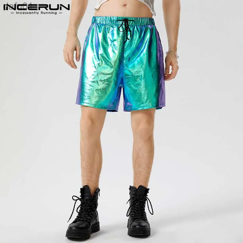 Męskie spodenki Inderun 2023 Style amerykański błyszczące tkanina Męska Dual Color Shorts Fashion Casual Party Hot Sprzedawanie gumowych talii krótkie S-5xl L230520