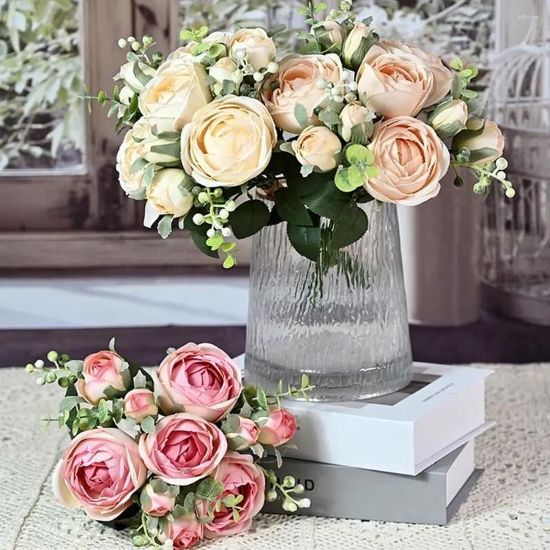 Decorative Flowers Pretty Artificial Rose Flower Easy To Care Bouquet With Stem Nice-looking Fake DIY