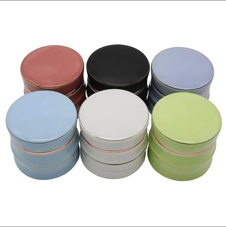 Smoking pipe Fashionable ceramic paint cigarette grinder iron box with 4 layers of 63mm aluminum teeth ceramic cigarette grinder cigarette set