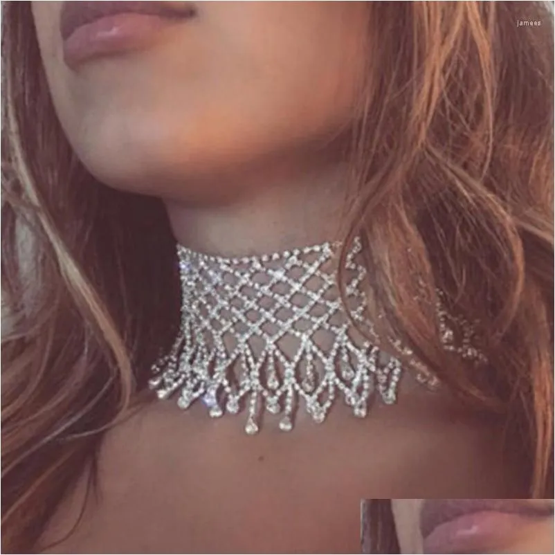 Chokers gargantilhas mulheres mtilayers tamel cristal shinestone colar água gota pendente