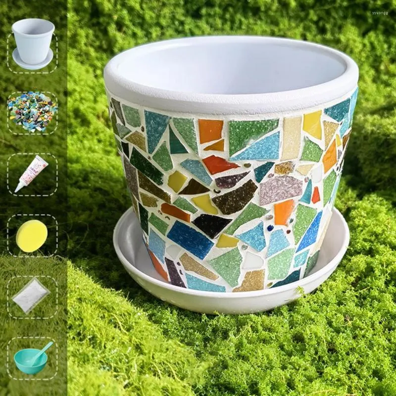 Vaser 1 Set Hållbar blomkruka Plastisk mosaik DIY Barn Vuxen Toy Pack med Tray Decorative