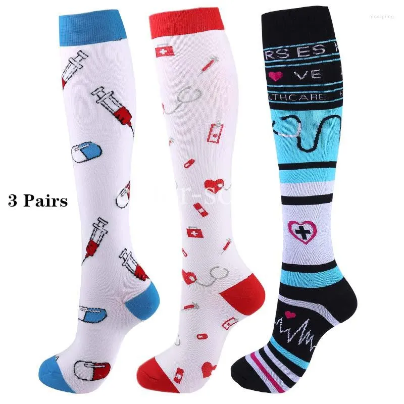 Sports Socks Compressão 20-30mmHg Edema Diabetes varizes veias que dirigem homens Mulheres Knee High Sockings