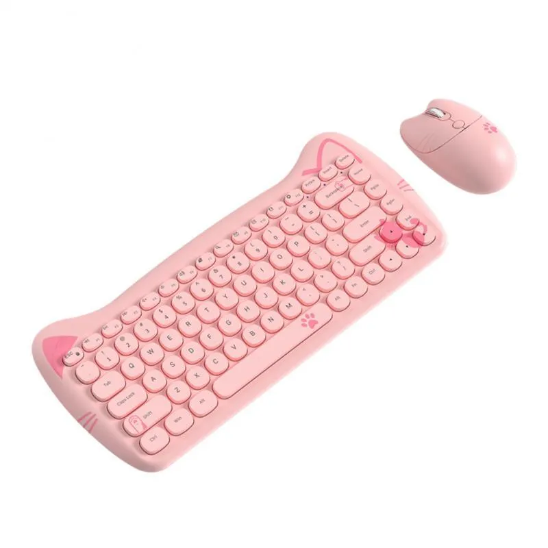 コンボ3060i 2.4g BluetoothCompatible 84 Keys Wireless Keyboard Mouse Combos Cat Shaped Keyboard for Mac / iOS / Windows Office