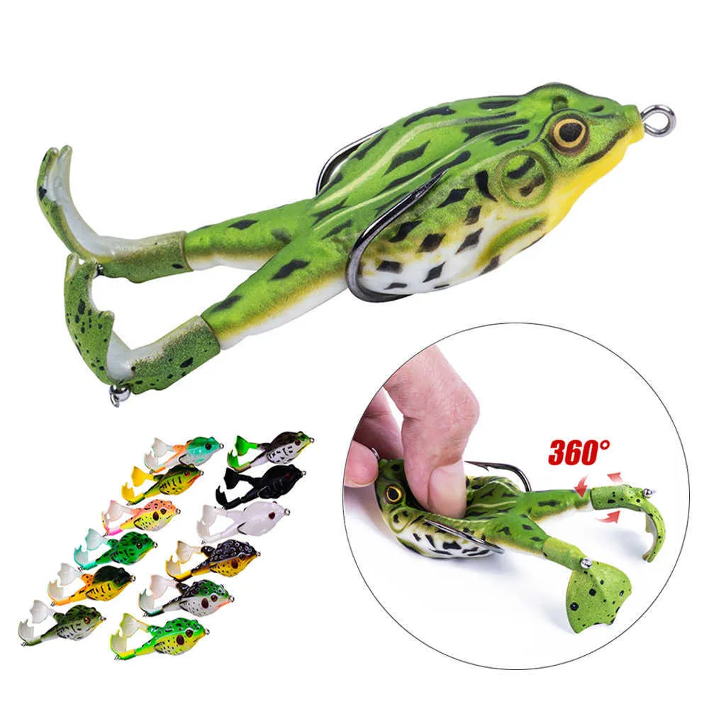 Baits Lures Biomimetic Frog Double Propeller Topwater Bait Silicone Thunderfrog Soft Artificial Follicle Device for Fishing Snake Head Bass P230525