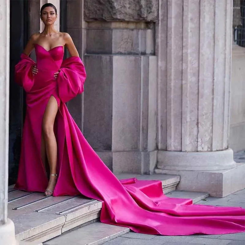 Feestjurken lieverd volle mouw zijkant spleet rode vloer lengte sweep/borstel trein met jersey avond voor vrouwen 2023 luxe prom-jurken