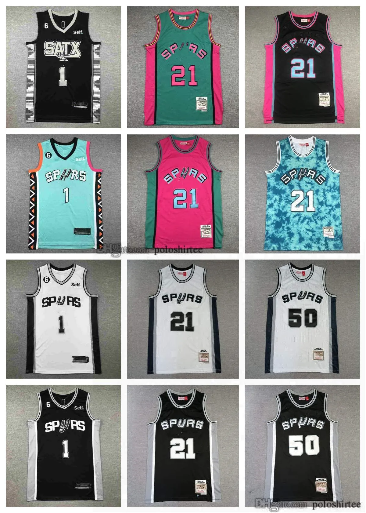 농구 유니폼 드래프트 픽 번호 1 Victor Wembanyama Urban Edition Tim 21 Duncan 50 Robinson 2023 Black White Retro Mesh Jersey1