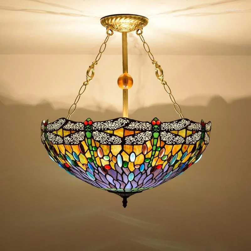 Lámparas colgantes 50CM Lámpara de barra de arte de libélula antigua Ou Tiffany Creative Colored Glass Restaurante Dormitorio