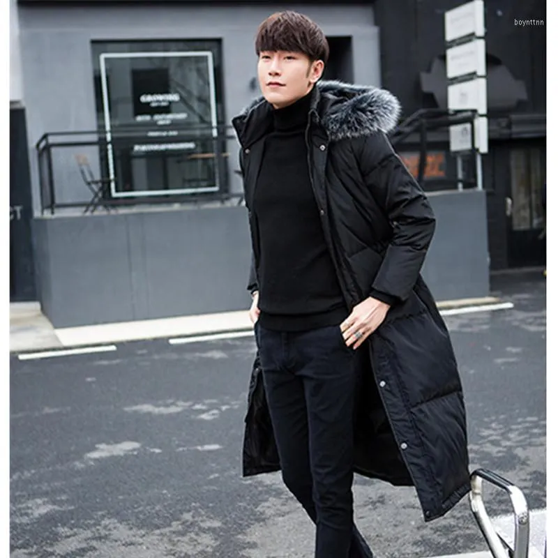 Black And White Duck Down Snow Jackets Men With Hooded Fur Collar