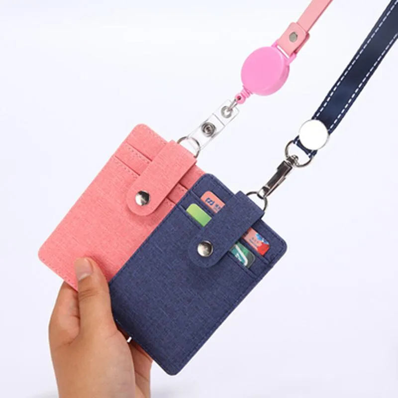 Card Holders Work Badge Business Holder Men Women Worker With Rope Retractable Fashion PU Leather Employee Name ID Case Lanyard