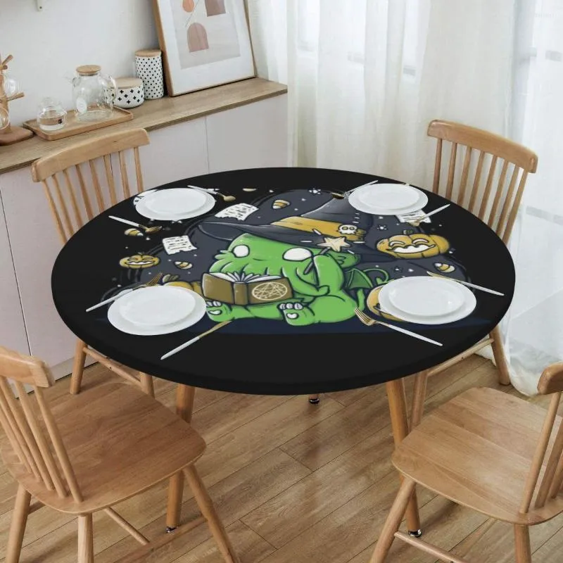 Nappe drôle Cthulhu Halloween nappe ronde élastique résistant à l'huile Lovecraft monstre couverture pour la fête