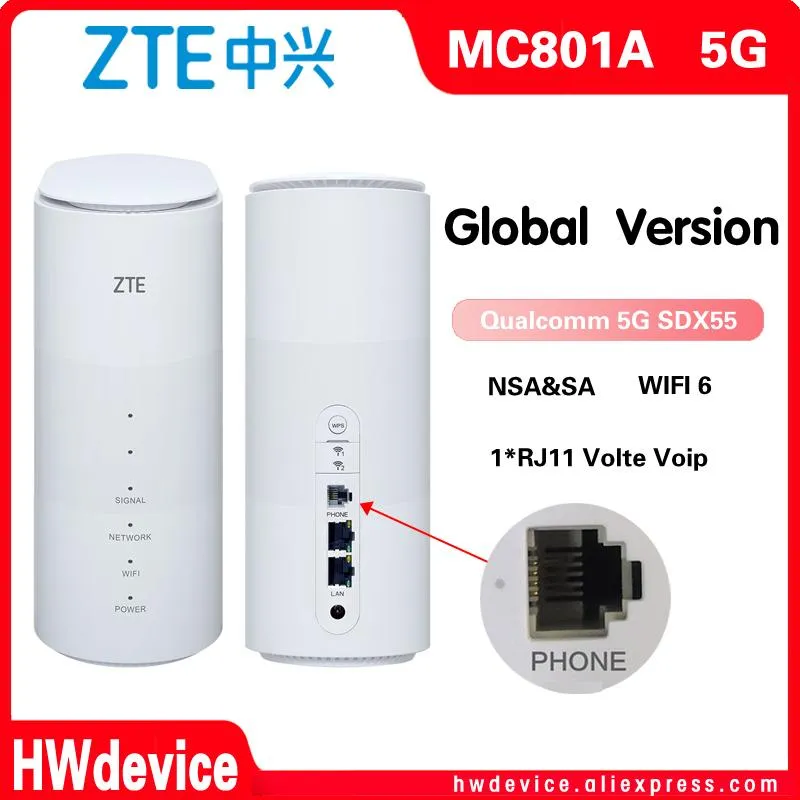 Routers Global Version New ZTE MC801A CPE 5G Router WiFi 6 SDX55 NSA+SA N78/79/41/1/28 4G/5G med RJ11 Telefonportsamtal