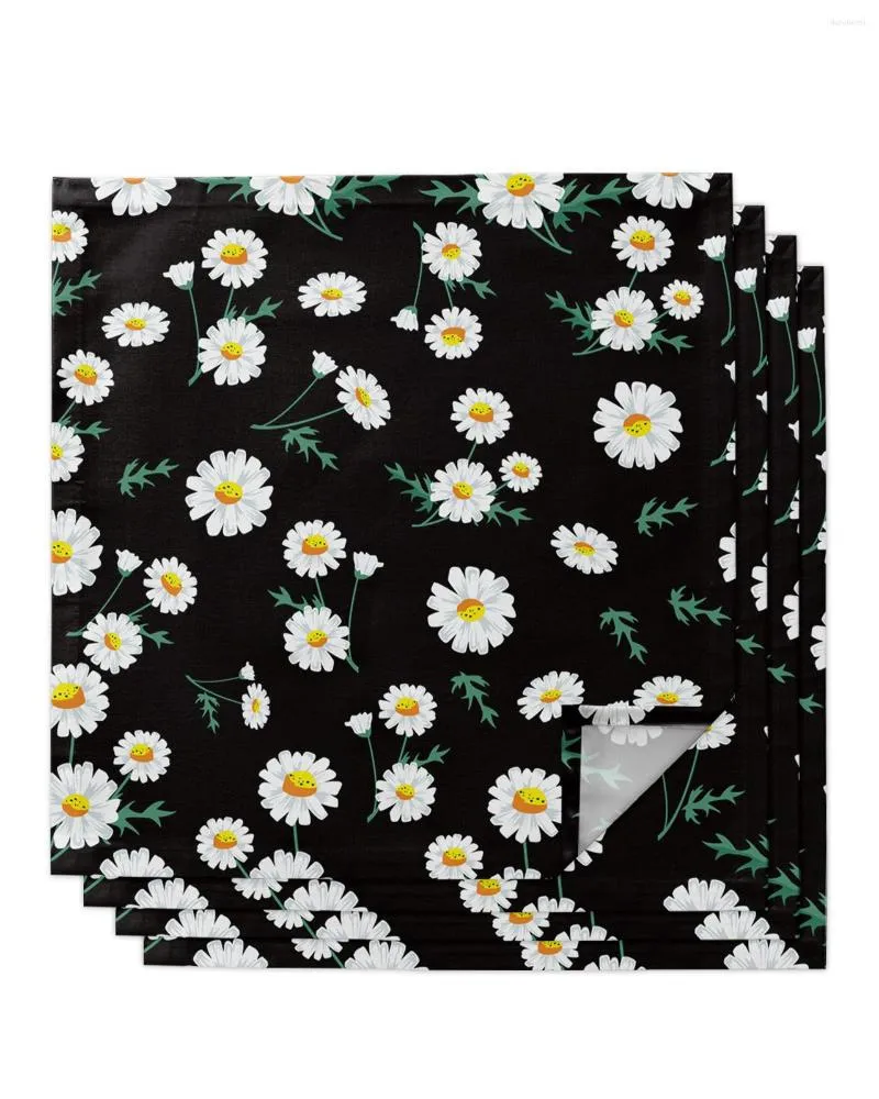 NACKBELA 4PCS Spring Daisy Flowers Black Square Square 50cm Party Wedding Decoração de pano de cozinha jantar servindo guardanapos