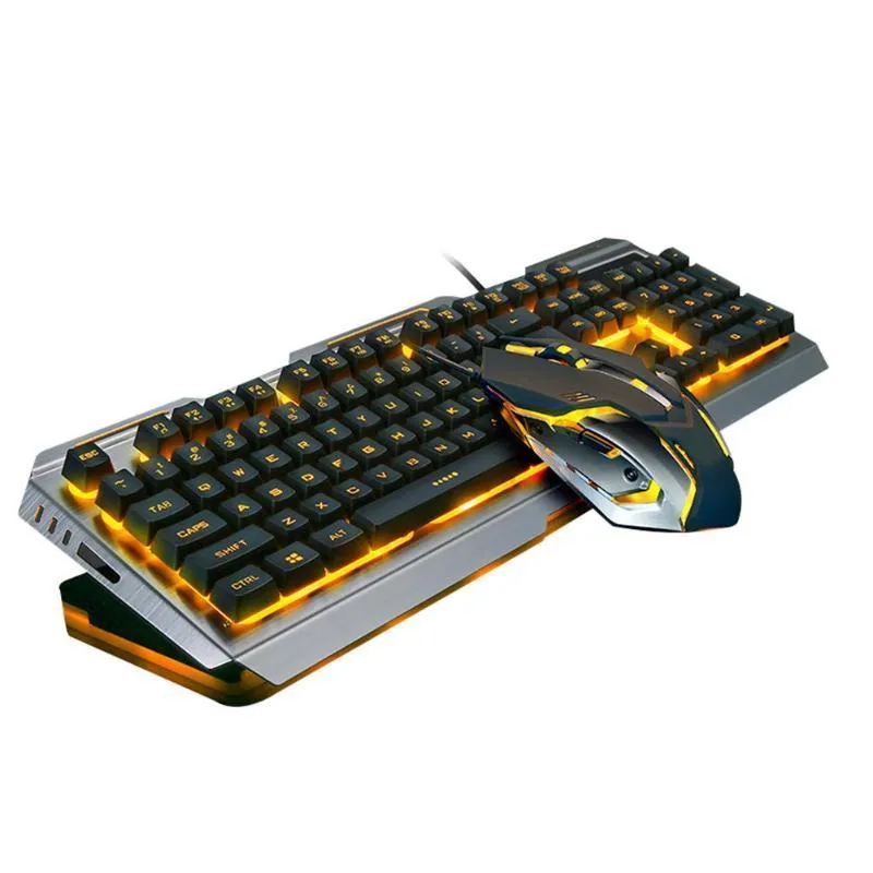 Combos Teclado Mecânico Backlight Gaming Keybord Teclado com fio e 4000DPI Mouse Set para Gamer com luz de respiração de 7 cores