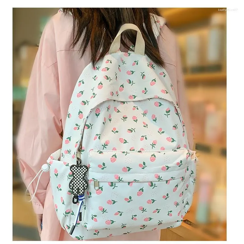 Школьные сумки 2023 Fashion Kawaii College рюкзак Ladies Ноутбук Книжная сумка девочка Floral Women Printing Студенческая модная женщина