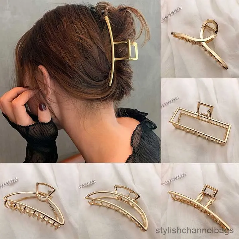 Andra nya kvinnor Fashion Gold Hollow Geometric Metal Hair Claw Headband Hair Clips Barrette Hairpin Hair Crab Hair