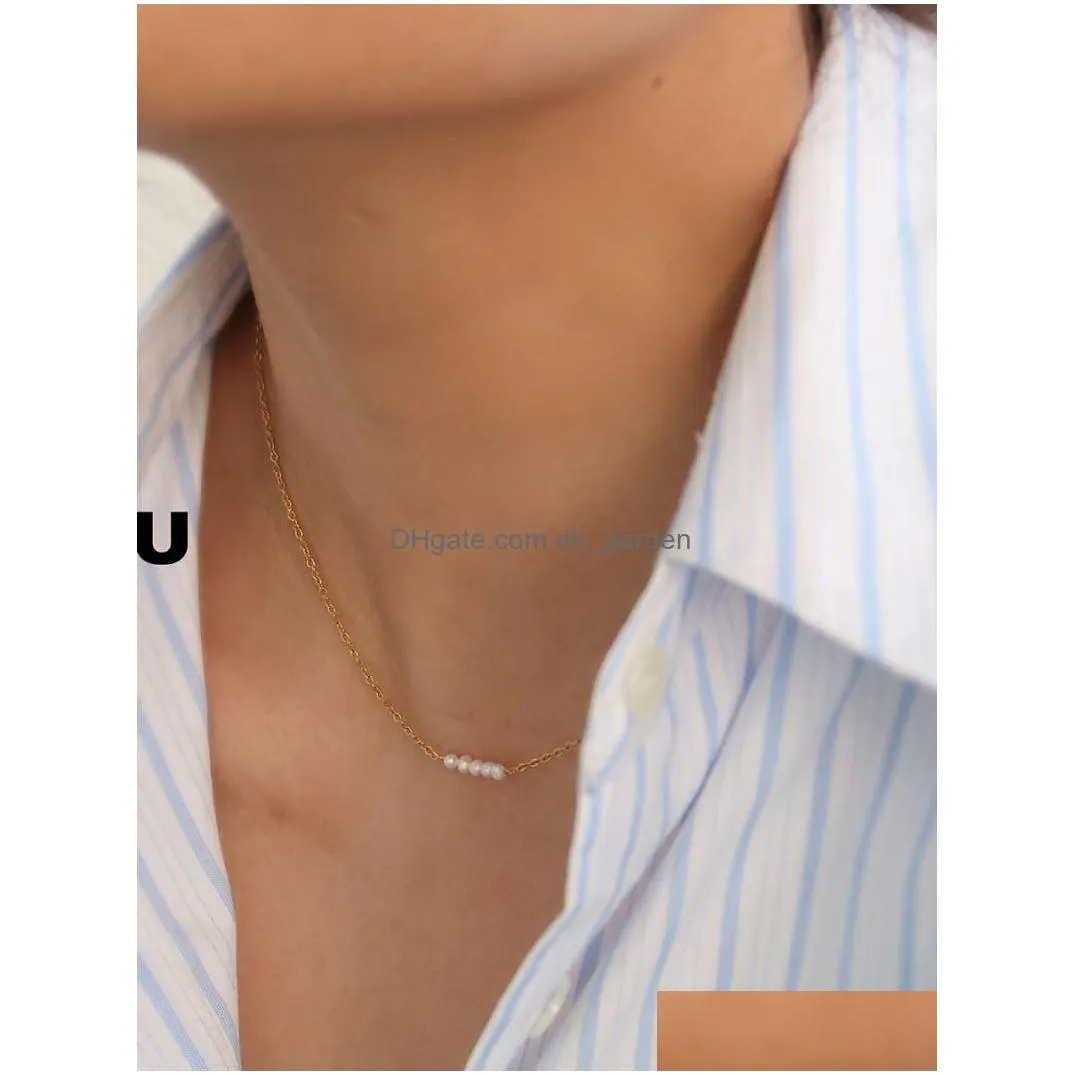 Chokers Choker Real Small Rice Pearl ketting voor vrouwen roestvrij staal sierlijke minimalistische sieraden Summer Spring 2023 Drop levering N DHJS8