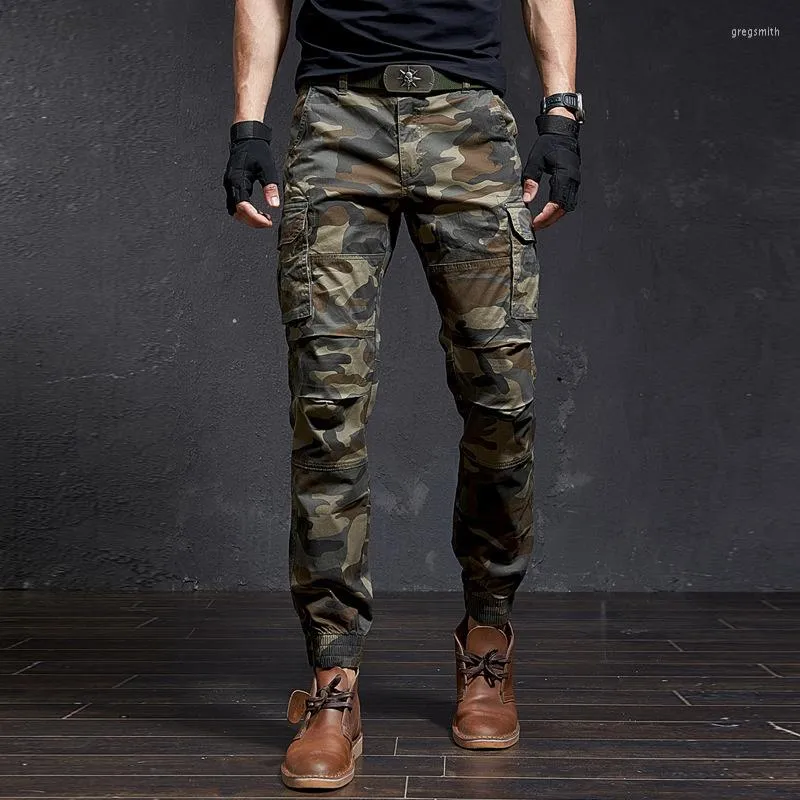 Męskie spodnie jesienne zimowe ładunki jogger casual kamuflaż kombinezon dopasowany do multi-kieszeni dżinsowe spodnie wojskowe dla mężczyzn