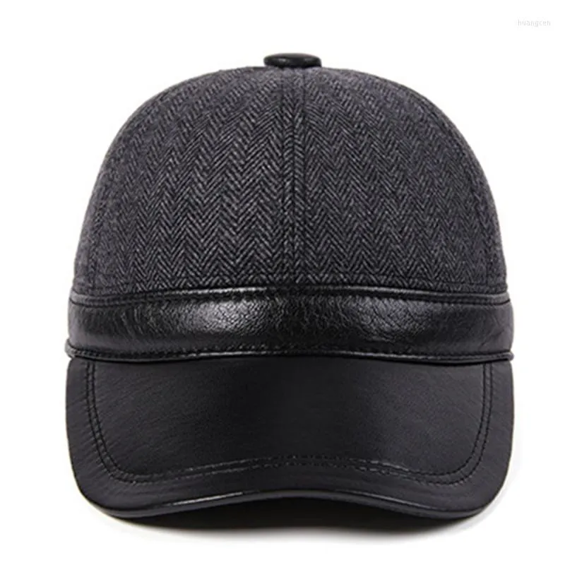 Ball Caps Adjustable Size Men Warm Earmuffs Hats Cotton Sheepskin Baseball Winter Men's Genuine Leather Hat Bone Snapback Cap