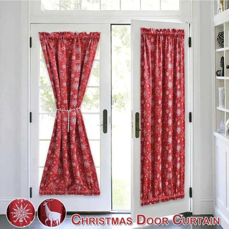 Gordijn Kerstmis Franse deur Gordijnen Keuken Elk Snowflake Gedrukt Blackout Rood kort raam voor Home Decor