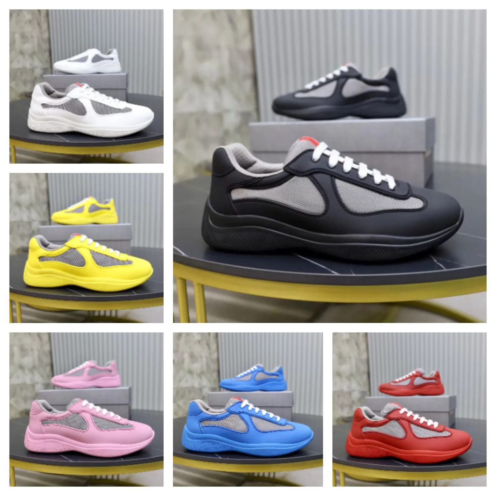 Heren Lage Americas Cup Sneakers Schoenen Bodem Ademend Mesh Rubber Fietsstof Heren b30 Trainers Uitstekende Casual Wandelschoenen Dhgate Zwart Rood Met doos