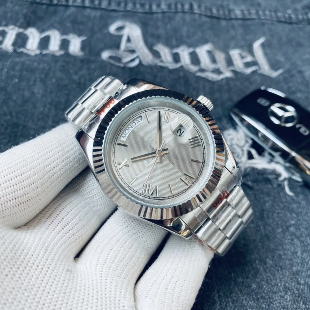 Bespaar veel op bulk Heren Dag Datumhorloges Heren DAY DATE Automatisch  Mechanisch Horloge Roestvrij Staal Zilver Rome Nummer Grote Datum Horloges 