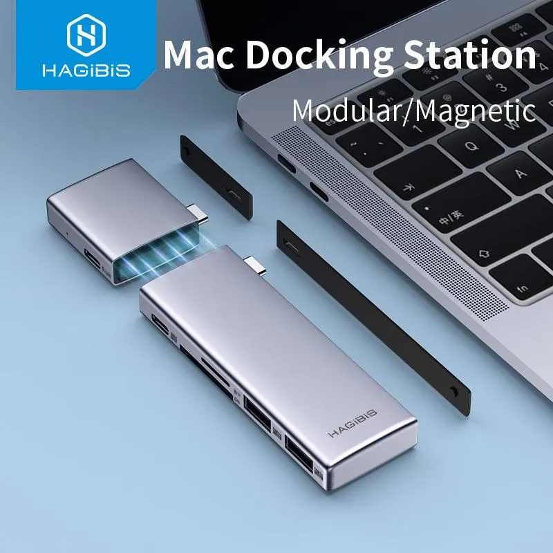 Hubs hagibis usb c hub pour macbook pro air m1 double typec à usb 3.0 4k 60Hz hdmicompatible rj45 pd thunderbolt 3 sd / tf adaptateur